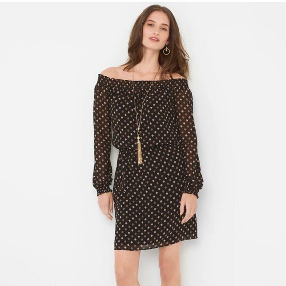 WHBM Off-The-Shoulder Chiffon Flowy Print Dress - Picture 1 of 12